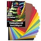 OfficeTree 54 x Bastelkarton A4 300g - 12 Farben - Tonkarton A4 Bunt - Pappkarton - Pappe zum Basteln - Fotokarton A4 300g