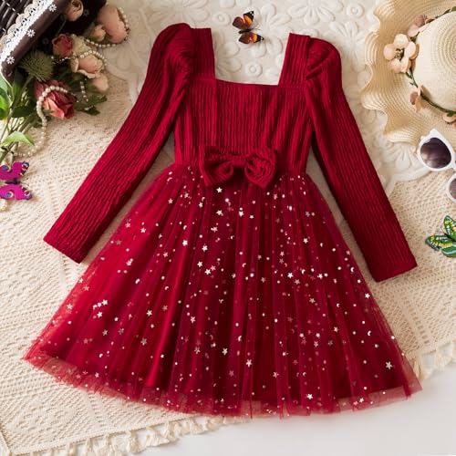 TTYAOVO Little Girls Long Sleeves Casual Birthday Dress with Tutu Skirt2