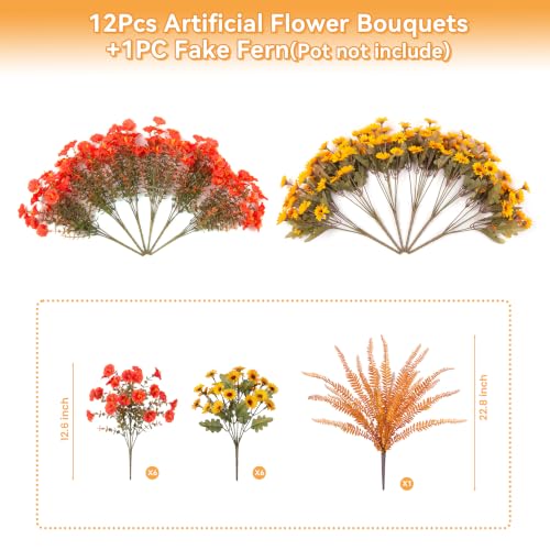 Image of Artificial Fall Mums Flowers Fake Plants for Outdoors Decoration