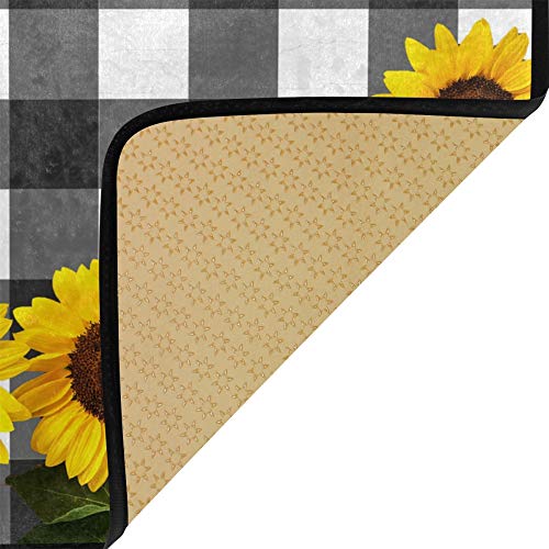 Yellow Sunflower Kitchen Rugs Black White Buffalo Check Plaid Bath Rug Runner Comfort Mat Non-Slip Doormats Carpet For Bathroom Indoor 39" X 20" #TOP5
