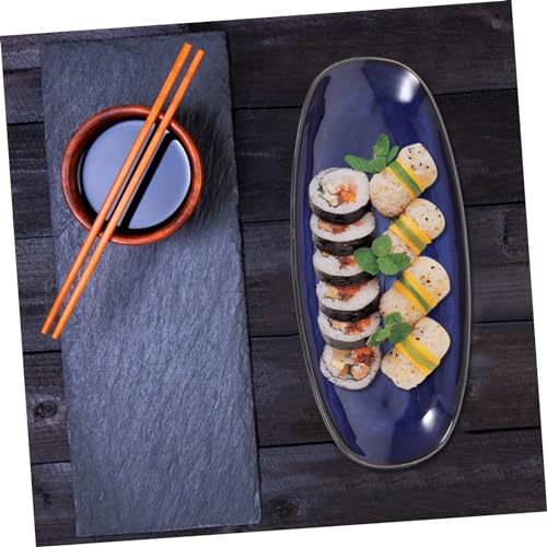 Plato pequeño de sushi cerámico azul rectangular miniatura 4