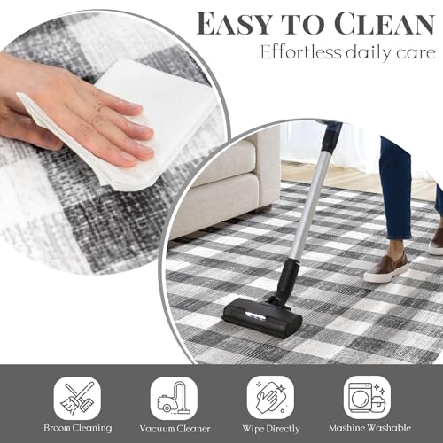 Image of Checkered Area Rug, 2x3, Grey | Washable, Non Slip, Modern Neutral, For Living Room Bedroom Office Patio Dining Room