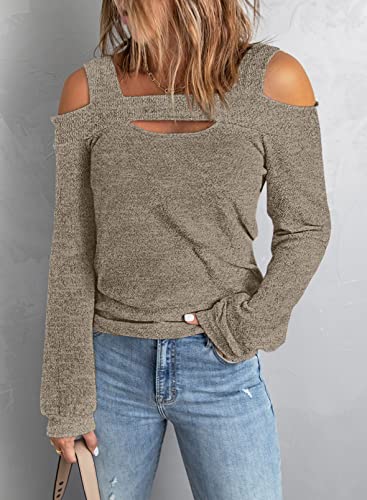 Image of Women Blouses and Tops Black White Colorblock Bell Sleeve Cold Shoulder Top Shirt
