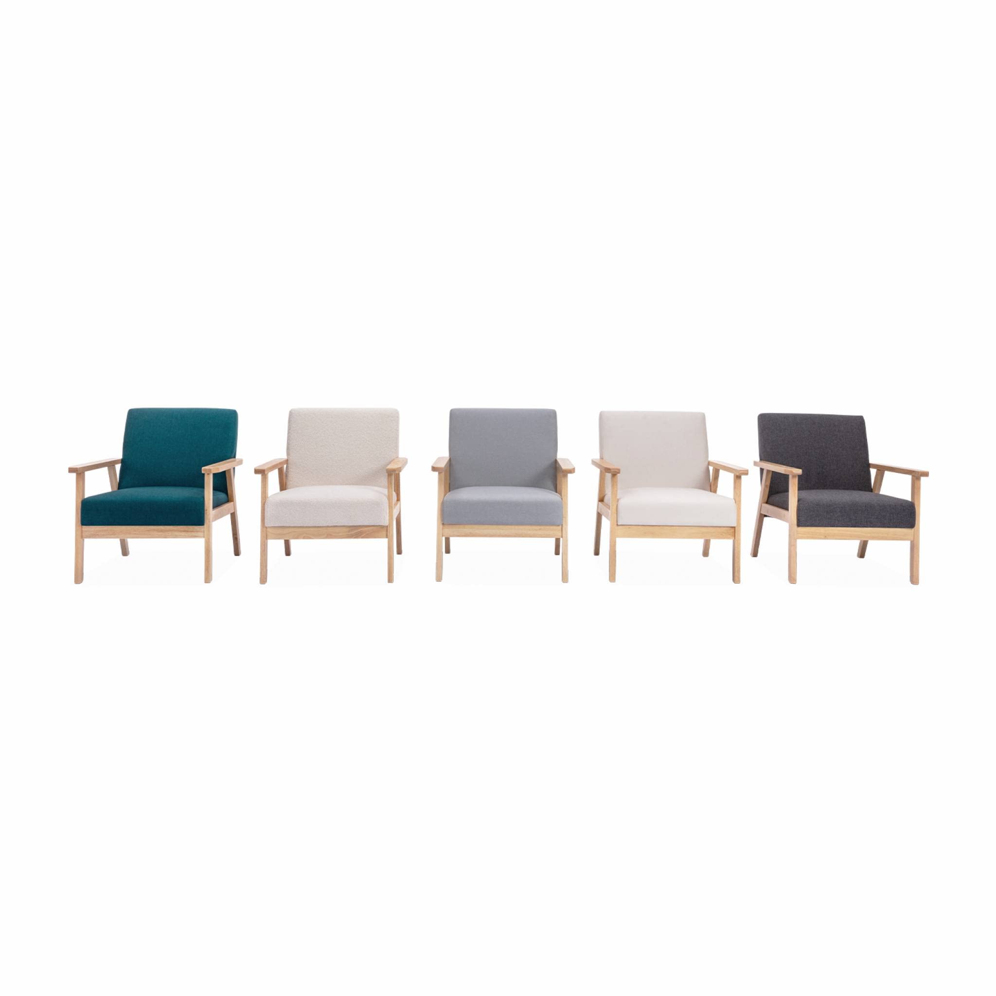 Alice's Home - Fauteuil scandinave en Bois et Tissu Bouclette. Isak. L 64 x P 69.5 x H 73cm