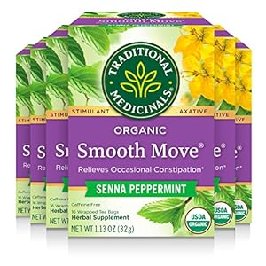 Traditional Medicinals Tea, Organic Smooth Move Peppermint, Relieves Occasional Constipation, Senna, 96 Tea Bags (6 Pack)