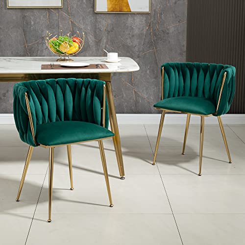 VSOGA Juego de 2 sillas de comedor de terciopelo de lujo con patas de metal doradas, diseño acolchado a mano, para comedor y sala de estar