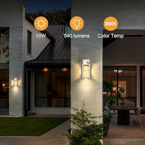 Image of VIANIS White Outdoor Sconce Lights Integrated LED Light Source, Anti-Rust | Dusk to Dawn Sensor, Crystal Bubble Glass, Fade-resistant, Waterproof Exterior Light Fixture Wall Mount Lantern for House