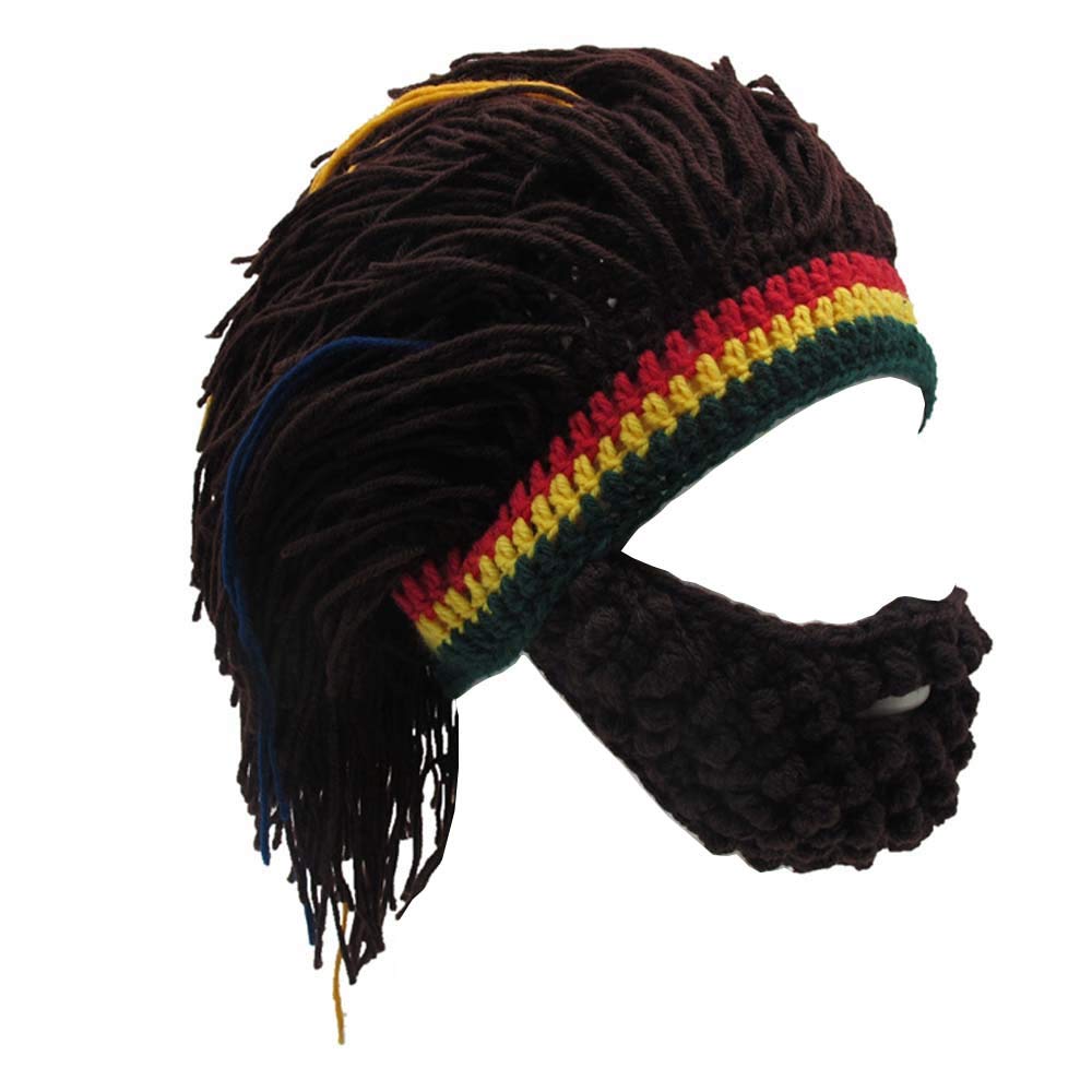 Yekeyi Coffee Yellow Blue Kids Adult Beard Viking Knit Hat Barbarian Beanie Cap Handmade Knitted Funny Skull Cap
