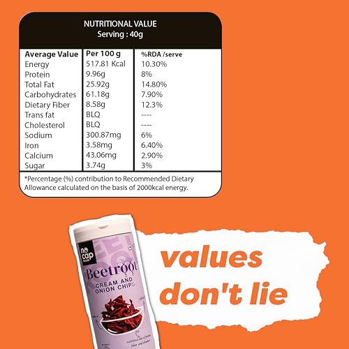 Image of NoCap Zero Guilt Healthy Beetroot Chips | No Palm Oil, No Transfat & Cholesterol | Mad Tasty |Cream & Onion Flavour| Made with 50% Real Beetroot | 3 Packs (150g Each)