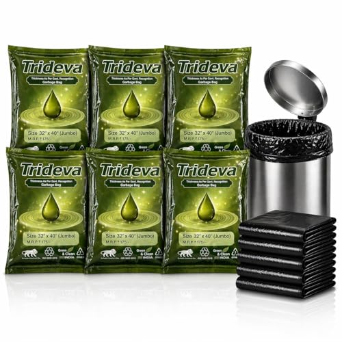 Image of Garbage Bags /Dustbin Bags - 120 Micron Heavy - Duty Trash Bags (32 x 40 Inches) - Jumbo Leak -Proof Bin Liners for Kitchen, Office & Industrial Use - 500g Pack (Black, Pack of 6) - 24 Bags