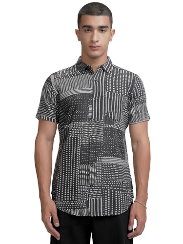 Image of Highlander Men's's Geometric Print Shirt | Half Sleeves | Bold & Sophisticated Design