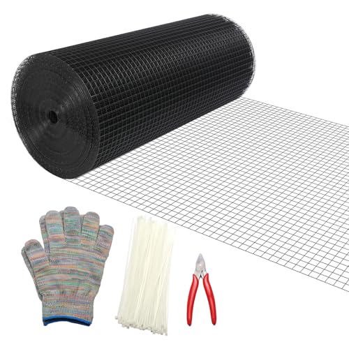 Vorlaxen Black Hardware Cloth 1/2inch 24inx100ft Chicken Wire Fencing PVC Coated Metal Welded Wire Mesh Roll for Rabbit Snake Groundhog Gopher Netting Cage Vegetable Garden Fence Animal Barrier