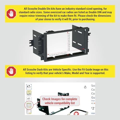 Image of Scosche ICGM8BN Double DIN Radio Installation Dash Kit Compatible with Select 2000-2012 General Motors Vehicles - Complete Basic Aftermarket Car Stereo Install Kit- See Fit Guide Image for Vehicles