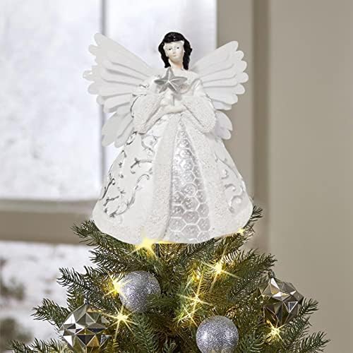 Ameiqa Lighted Seasons of Elegnace Angel Christmas Tree Topper 2D Acrylic Top Figurine Light Up Toppers Xmas Ornaments for Indoor New Year Holiday Decoration