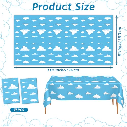 Image of 2 PCS Blue Sky and White Clouds Tablecloth Birthday Party Supplies 54 x108 Inch Cartoon Story Table Cloth Plastic Sky Clouds Backdrop Tablecover Cartoon Table Banner for Baby Shower Boy Girl Birthday