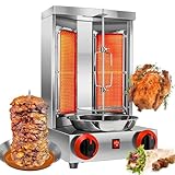 SAIYERUS Shawarma-Grillgerät, max. 300 °C, 5 kg Fassungsvermögen, Hähnchen-Shawarma-Kocher mit 2 Brennern, Edelstahl, Propangas-Vertikal-Gyro-Drehspießofen für Privathaushalte und Gewerbe,110V