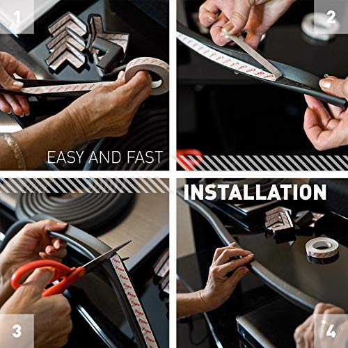 Furniture Edge And Corner Guards | 16.2Ft Protective Foam Cushion | 15Ft Bumper 4 Adhesive Childsafe Corners | Baby Child Proofing Foam Set And Safe For Table, Fireplace, Countertop | Black #TOP5