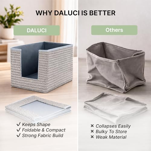 Image of DALUCI Shirt Stacker & Clothes Organizer for Wardrobe | Non-Woven Foldable Storage Box for Cupboard, Closet & Bedroom | Strong Collapsible Fabric Organizer | 40x25x24 cm - Pack of 3 (Grey)