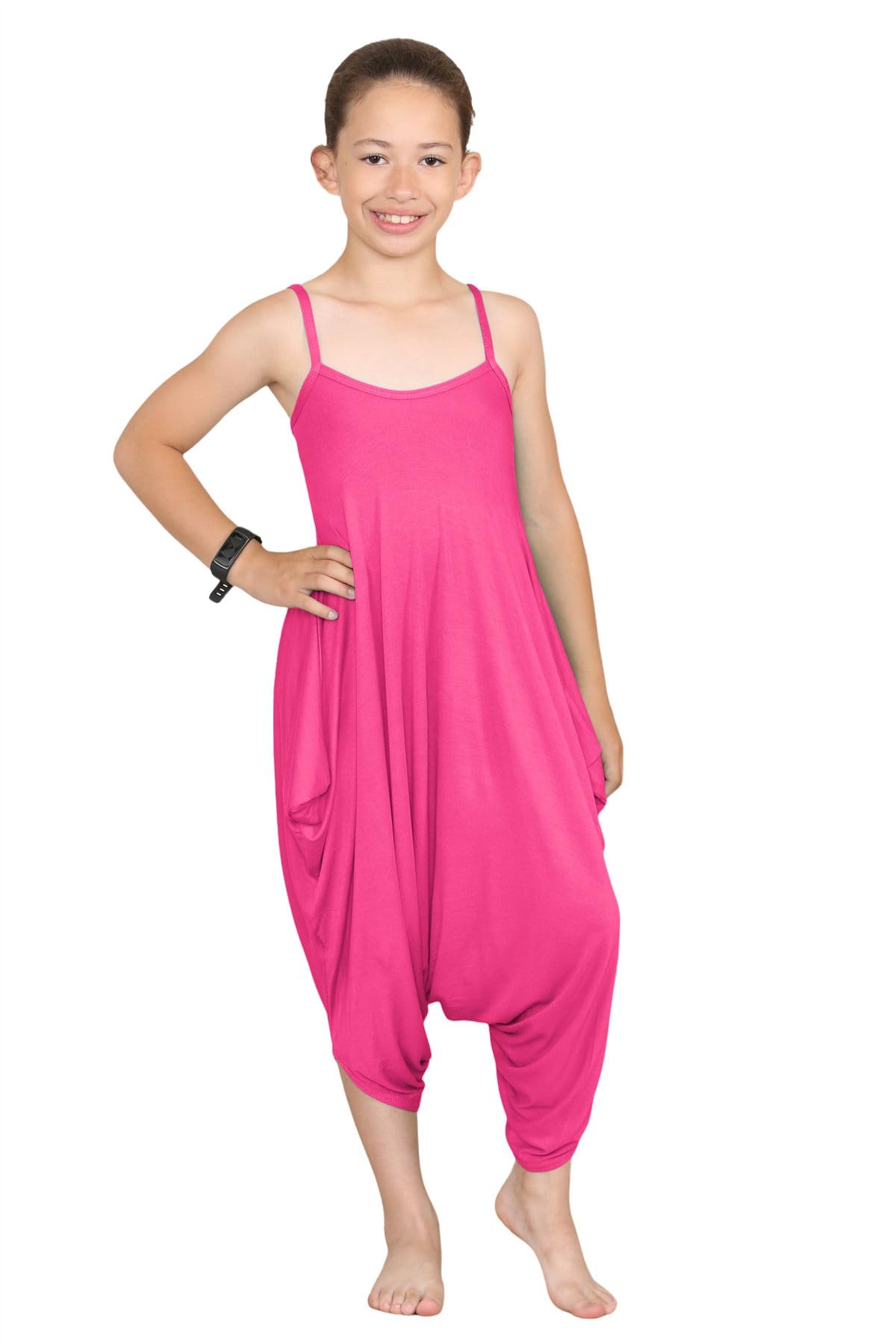 Hamishkane New Kids Girls Cami Jumpsuit Italian Drape Baggy Plain Lagenlook Romper Playsuit Cerise