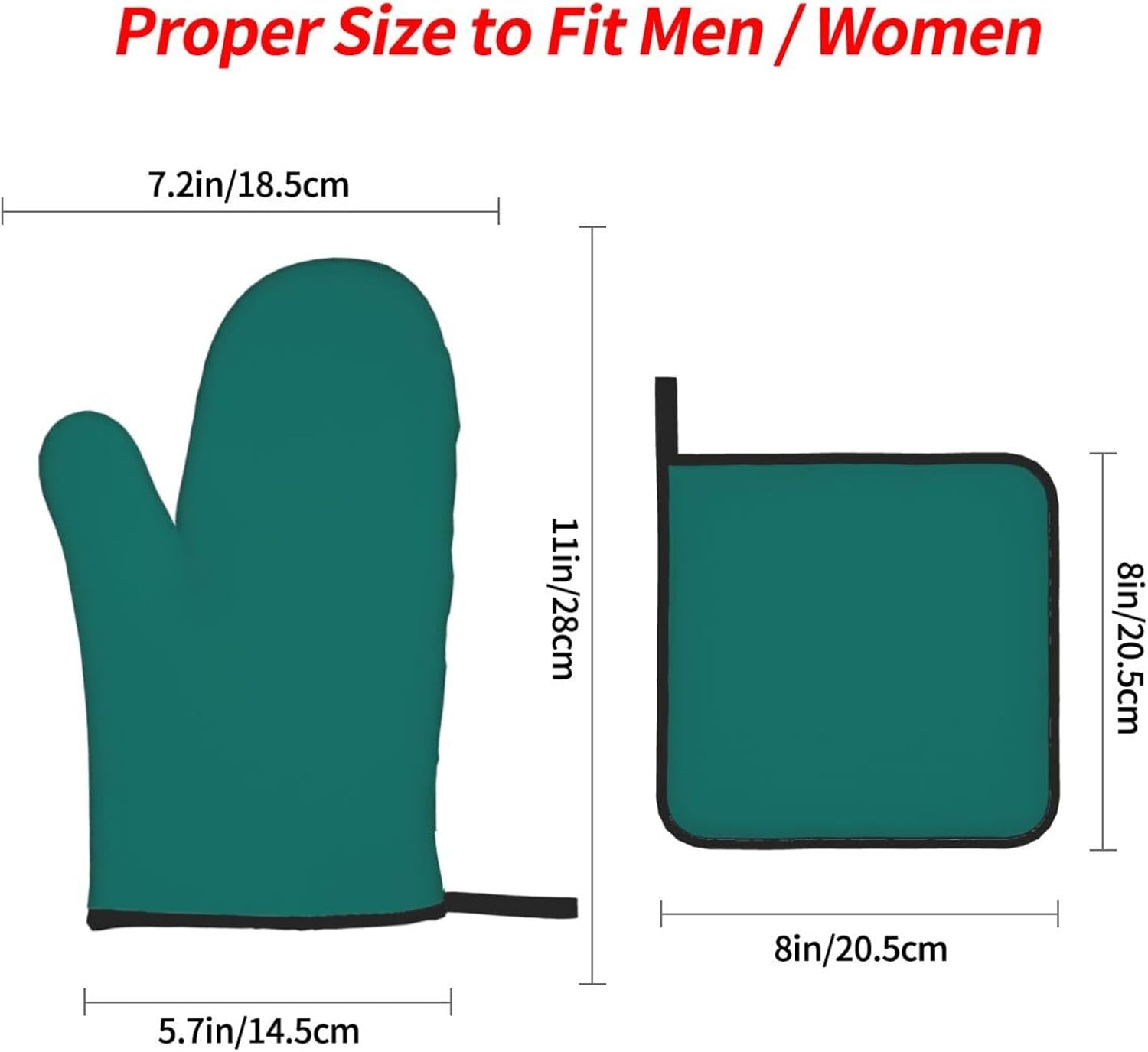 Solid dark green Oven gloves and heat-resistant mat 4-piece set. Suitable for grilling, microwave oven frying, and baking