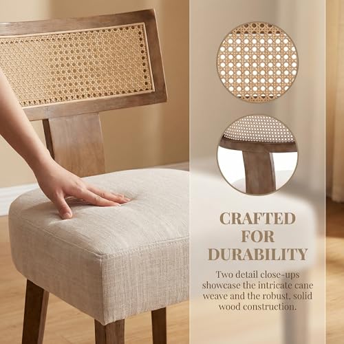 image for HNY Mid Century Modern Rattan Dining Chairs Set of 4, Farmhouse Linen 