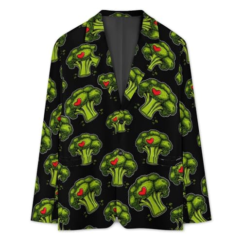 I Love Broccoli Mens Suit Jacket Lapel Blazers V Neck Button Business Coat Tuxedo for Wedding Party3