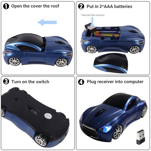 Image of elec Space Wireless Mini Mouse with Case - Cute Sports Car Shape, Lightweight & Portable, 10m Range, Plug and Play (Pearl Blue)