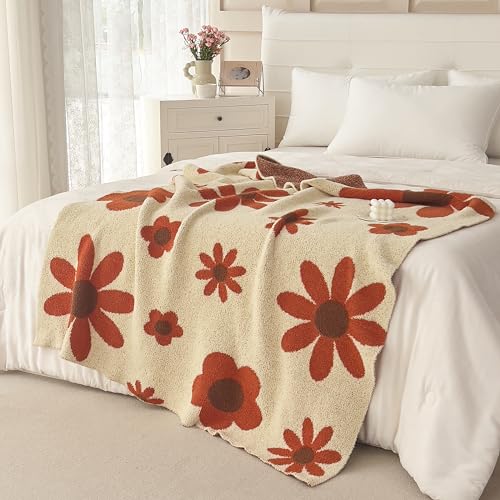 Image of Ultra Soft Cozy Daisy Sunflower Knitted Throw Blanket Fluffy Microfiber Checkerboard Bed Blanket Lightweight Both Sides Blanket for Couch Sofa Bed (Daisy, Throw 50 inchx60 inch)