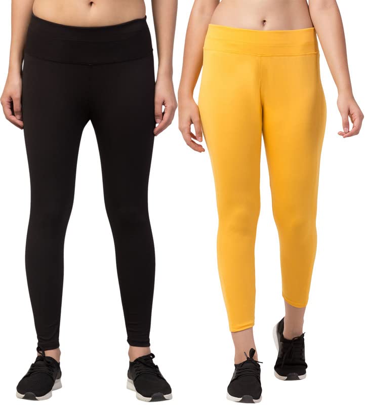 Image of BLUECON Gym wear Leggings Ankle Length Workout Pants | Stretchable Tights | Mid Waist Sports Fitness Yoga Track Pants for Girls & Women (Pack of 2)