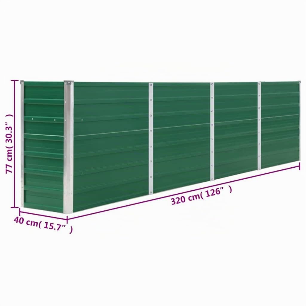 vidaXL Jardinera de Jardín Macetero Caja para Plantar Plantas Macetas de Patio Exterior Acero Galvanizado Verde 320x40x77cm