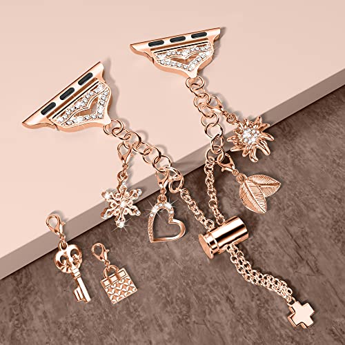 Bling Band Compatible with Apple Watch 40mm 41mm 38mm, Metal Jewelry Watch Strap for Series SE 9 8 7 6 5 4 3 2 1 Interchangeable Charms Dressy Bracelet for Women (Rose Gold)