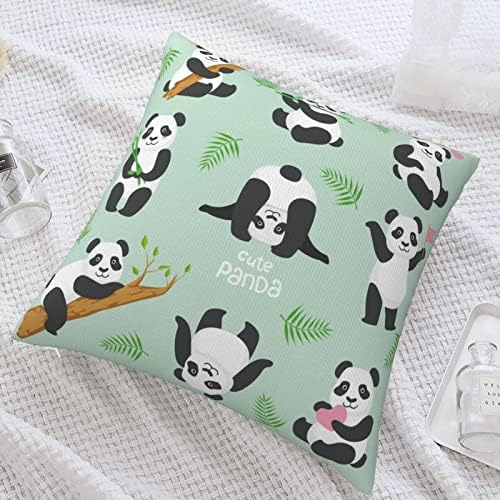 Cute Pandas and Palm Leaves Double Sided Pillow Covers Cartoon Animal Pattern Plush Pillowcases Square Cushion Pillow Cases for Sofa Bed Home Decor 45cm x 45cm (18" x 18")