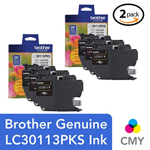 Brother Genuine LC30113PKS 3-Pack Standard Yield Color Ink Cartridges, Page Yield Up to 200 Pages/Cartridge Includes Cyan, Magenta and Yellow, LC3011-2 Pack