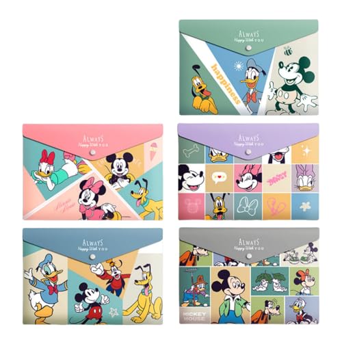 FASHION YO Lot de 5 pochettes en plastique A4, 5 motifs différents de dossiers en plastique avec fermeture à pression, pochettes légères pour documents, bureau, école, organisation pour enfants et FASHION YO Lot de 5 pochettes en plastique A4, 5 motifs différents de dossiers en plastique avec fermeture à pression, pochettes légères pour documents, bureau, école, organisation pour enfants et