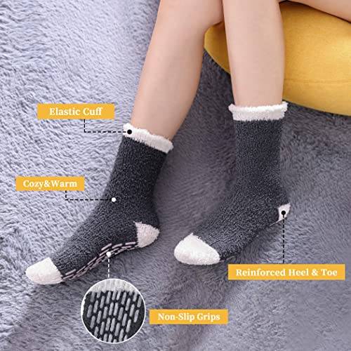 Image of FNOVCO Non Slip Socks for Women Winter Warm Cozy Fuzzy Slipper Socks Soft Fluffy Hospital Socks with Grips
