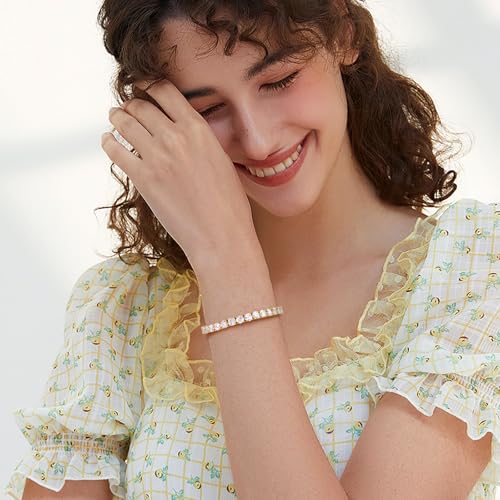 Moissanite Tennis Bracelet for Women 3MM 6.5 Inch 18K Yellow Gold Plated S925 Sterling Silver Hypoallergenic Tennis Bracelet 5.3 Carats D Color VVS1 Round Cut Moissanite Bracelets Trendy Jewelry Gifts by TUHE - Image 5