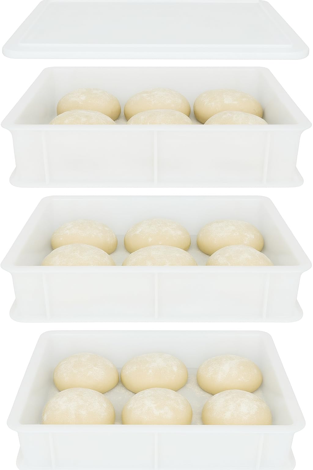 TOMASETTI Pizzaballenbox – 2 Boxen + 1 Deckel, 30x40x8cm, Teigwanne Für Pizzateig & Sauerteig, Stapelbar, Lebensmittelecht