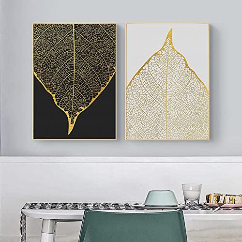 Affiche murale feuilles de plantes dorées pour salon chic