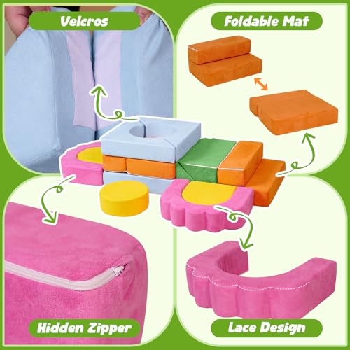 Image of 13-Piece Floral Foam Climbing Blocks for Toddlers,Multicolor | Soft Play Structure for Indoor Crawling & Climbing Play with Washable Cover for Bedrooms, Playrooms, Daycares and Schools