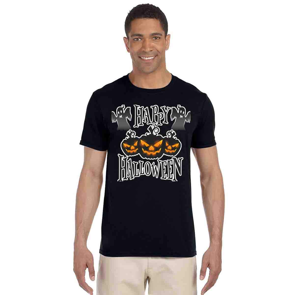 VOGANT Men's Cotton Half Sleeve Graphic Printed T-Shirt Happy Halloween Town Graphic Printed T-Shirt