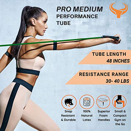 Image of BULMARC Resistance Tube /Bands for Exercises Set with Foam Handle, Featuring eBOOK with 45+ Exercises for Full Body Workout /Toning Tube for Exercise Door Anchor Optional