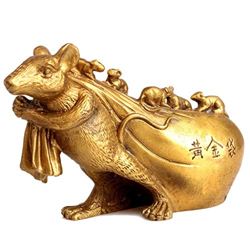 Statue de rat Feng Shui en laiton pur, décoration de bureau haut de gamme