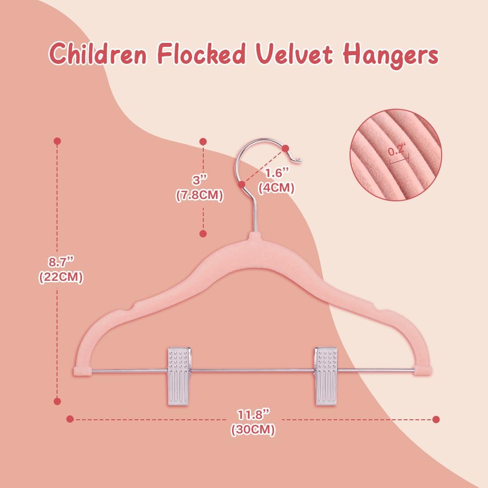 Stormix Baby Velvet Hangers with Clips Non-Slip Pink 14 Pack 11.8 inches