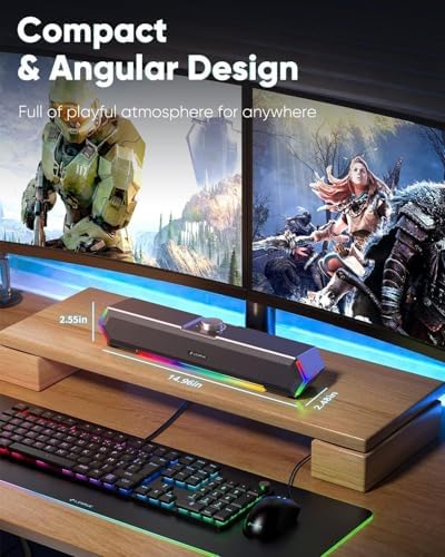 LENRUE G11 Computer Speakers for Desktop, Touch Lights PC Speakers with Surge Clear Sound, USB C/USB Powered for Computer Desktop PC Laptop Monitor（Black） (Black) (Black) — view 3
