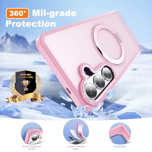 Image of for Samsung Galaxy S26 Plus Case with 360Rotatable Magnetic Ring Stand Compatible with Mag-Safe Military Protection Matte Translucent Phone Case for Samsung Galaxy S26+,Pink