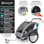 KESSER® Kinderanhänger Fahrradanhänger Sport-RX 2 in 1 Joggerfunktion Kinderfahrradanhänger + 5-Punkt Sicherheitsgurt 360Ḟ-Vorderrad Jogger Buggy 1 bis 2 Kinder max. 40kg, Hellgrau