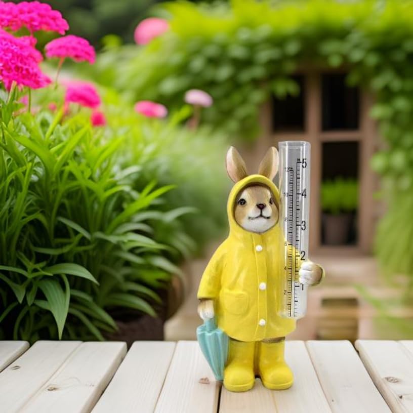 置物 Beautiful Rain Amazon.com: The Bridge Collection Raincoat Bunny Rain Gauge-Cute