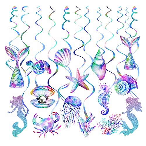 Image of 30 Pcs Mermaid Hanging Swirl - Mermaid Party Decorations, Mermaid Party Supplies for Girls, Ocean Mermaid Ceiling Streamers for Mermaid Party Favors, Baby Shower and Theme Birthday Party Decoration