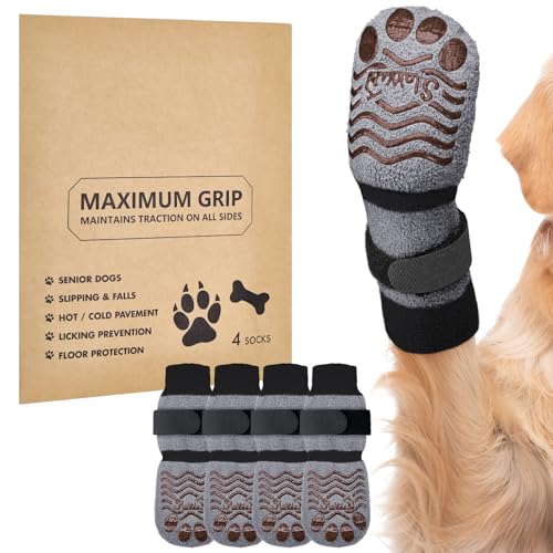 SlowTon Calcetines para Perros con Agarre Doble Cara   Juego de 4 Calcetines Antideslizantes para Perros, Protectores de Patas para Pavimento Caliente o Frío y Suelos Duros, Ideales para Perros