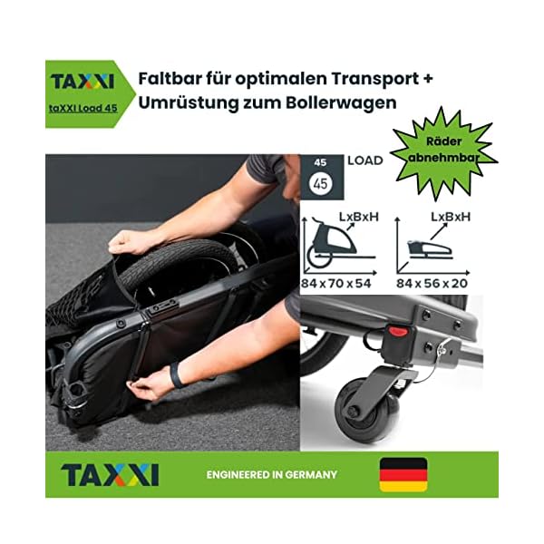 taXXi Load 45 Fahrradanhänger | Gefedert und Tiefergelegter Lastenanhänger | Transportanhänger mit 118 Liter Packvolumen und 45kg Tragkraft | Faltbarer Fahrranhänger Designed in Germany – Bild 6